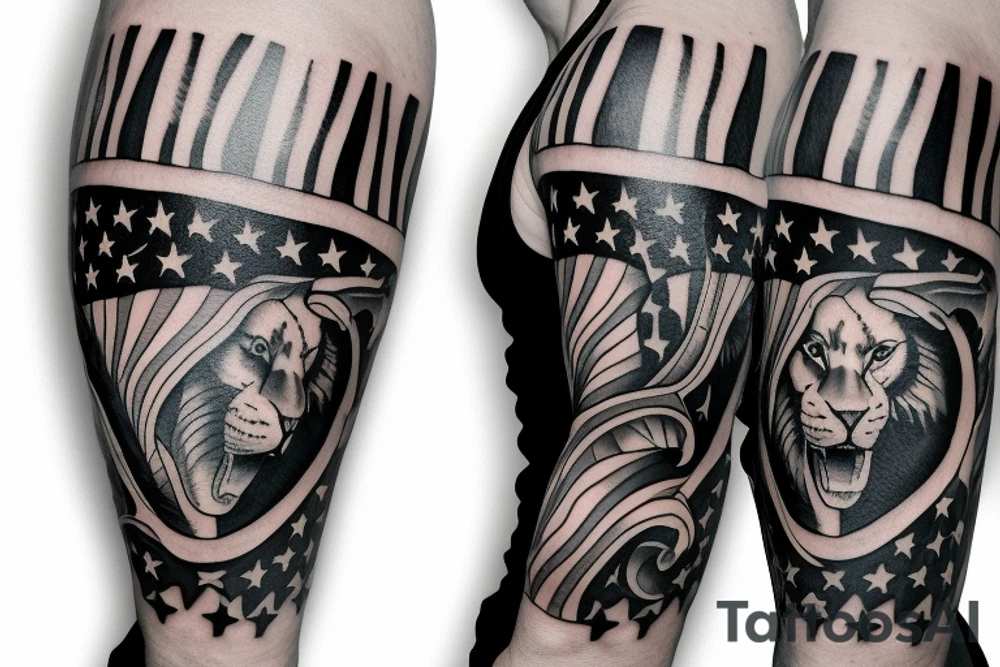 Arm sleeve, American flag, lion, family, welding, ship tattoo idea