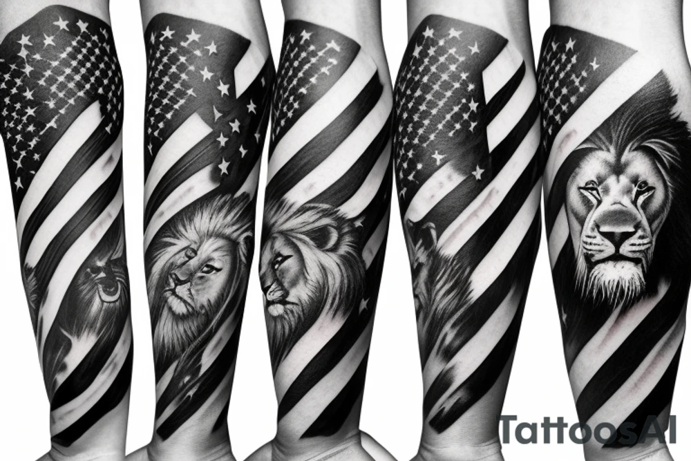 Arm sleeve, American flag, lion, family, welding, ship tattoo idea