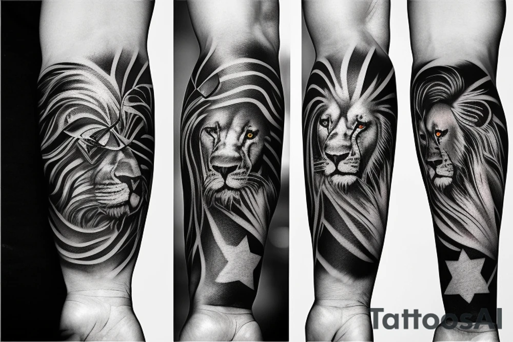 Arm sleeve, American flag, lion, family, tig welding, clock tattoo idea