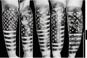 Arm sleeve, American flag, lion, family, tig welding, clock tattoo idea
