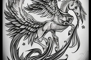 Green mythology, with cloud background and a Pegasus, zues tattoo idea