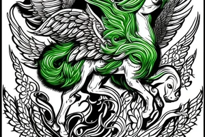 Green mythology, with cloud background and a Pegasus, zues tattoo idea