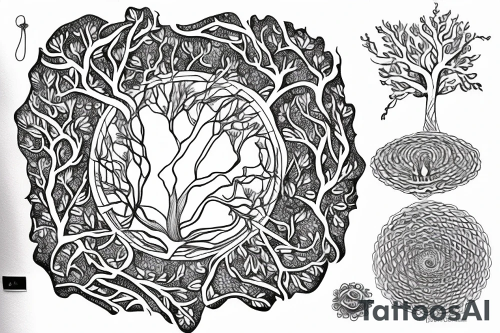 Oak Tree forming a circle with the Nicole, Lindsay, and Allison tattoo idea