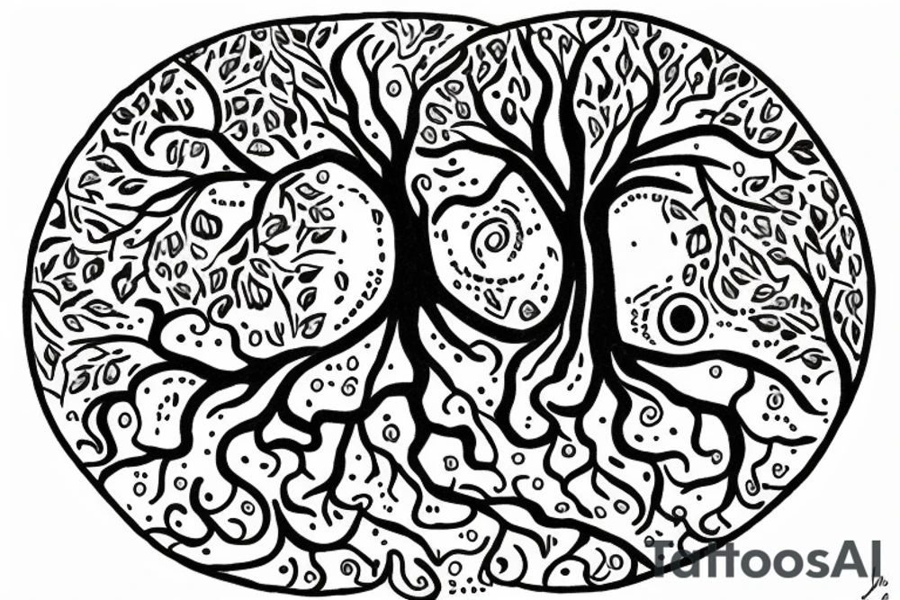 Oak Tree forming a circle with the Nicole, Lindsay, and Allison tattoo idea