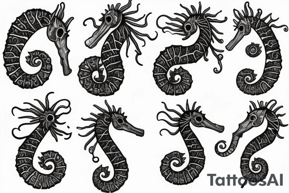 Seahorse and fern tattoo idea