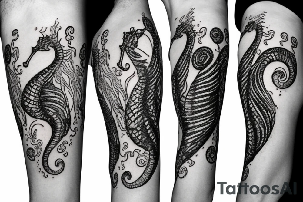 Seahorse and fern tattoo idea