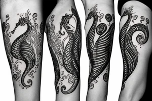 Seahorse and fern tattoo idea