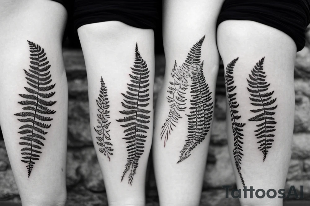 Full leg covered with fern tattoo idea