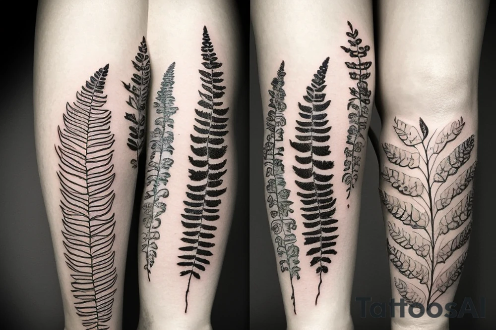 Full leg covered with fern tattoo idea