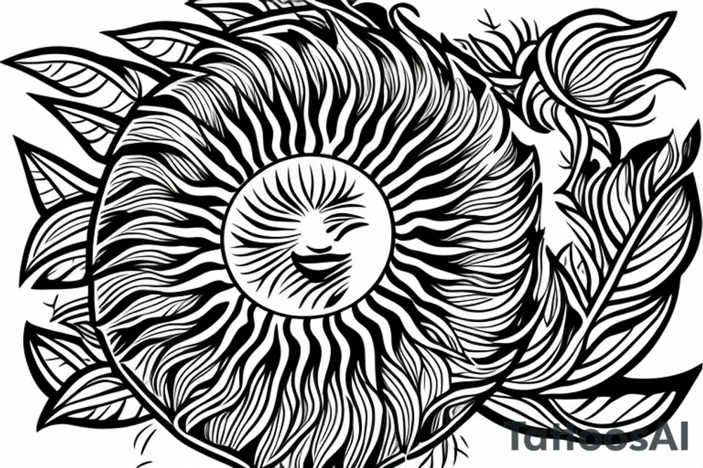 Sun flower, wave, vosvos car, oleander tattoo idea