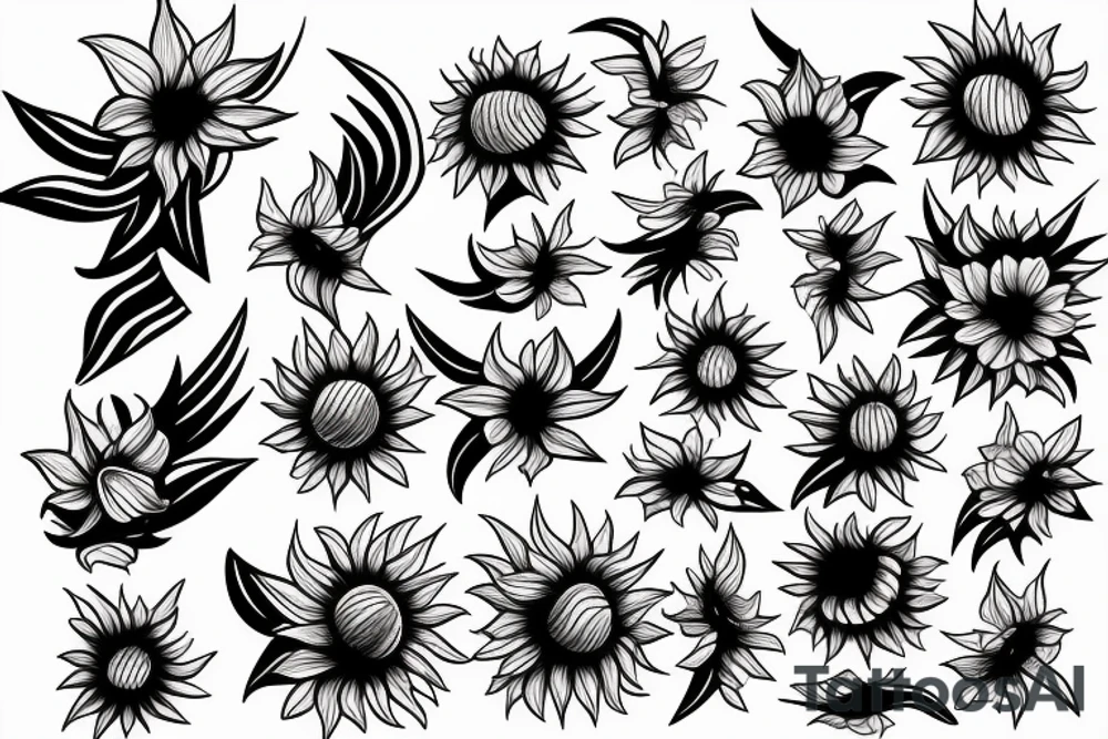 Sun flower, wave, vosvos car, oleander tattoo idea