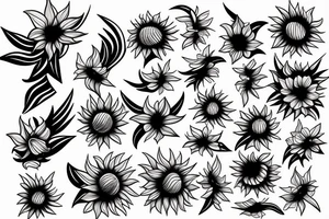 Sun flower, wave, vosvos car, oleander tattoo idea