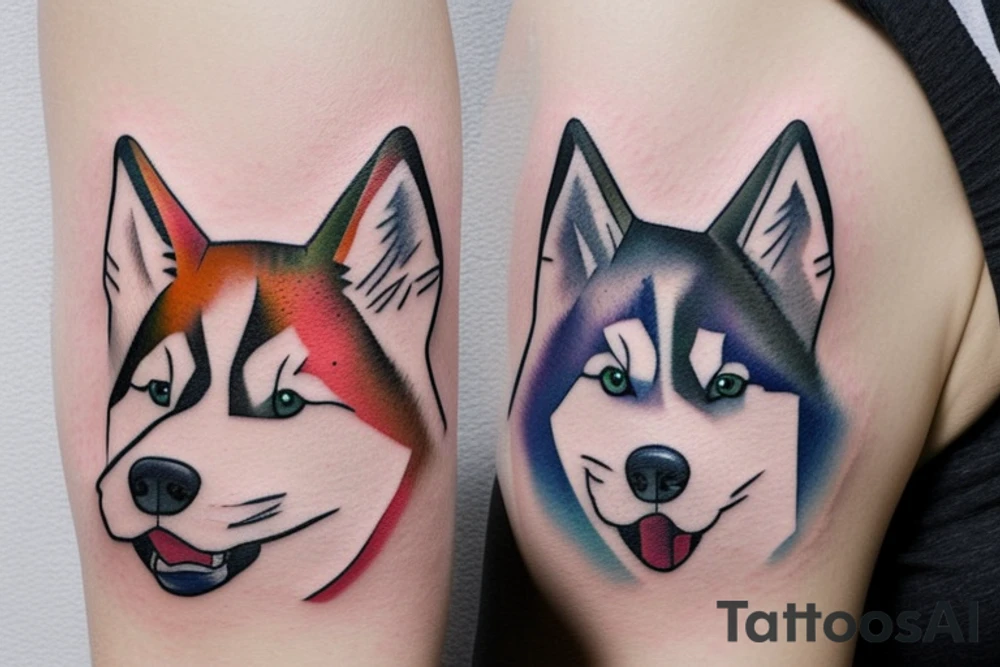 Happy husky running in snow tattoo idea