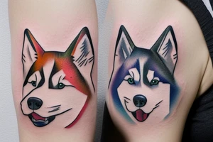 Happy husky running in snow tattoo idea