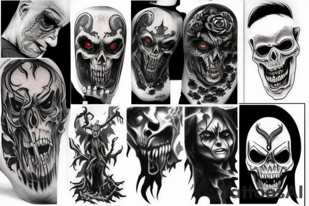 dark demonic scary figures tattoo idea