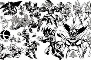 Green power ranger with dragon ball z with Pokémon with marvel characters with Norse mythology tattoo idea