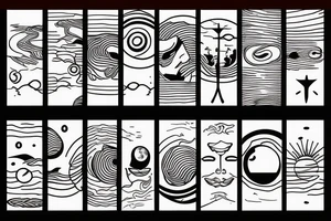 Black and white outline of a Man facing backwards rising into the red and orange sun tattoo idea