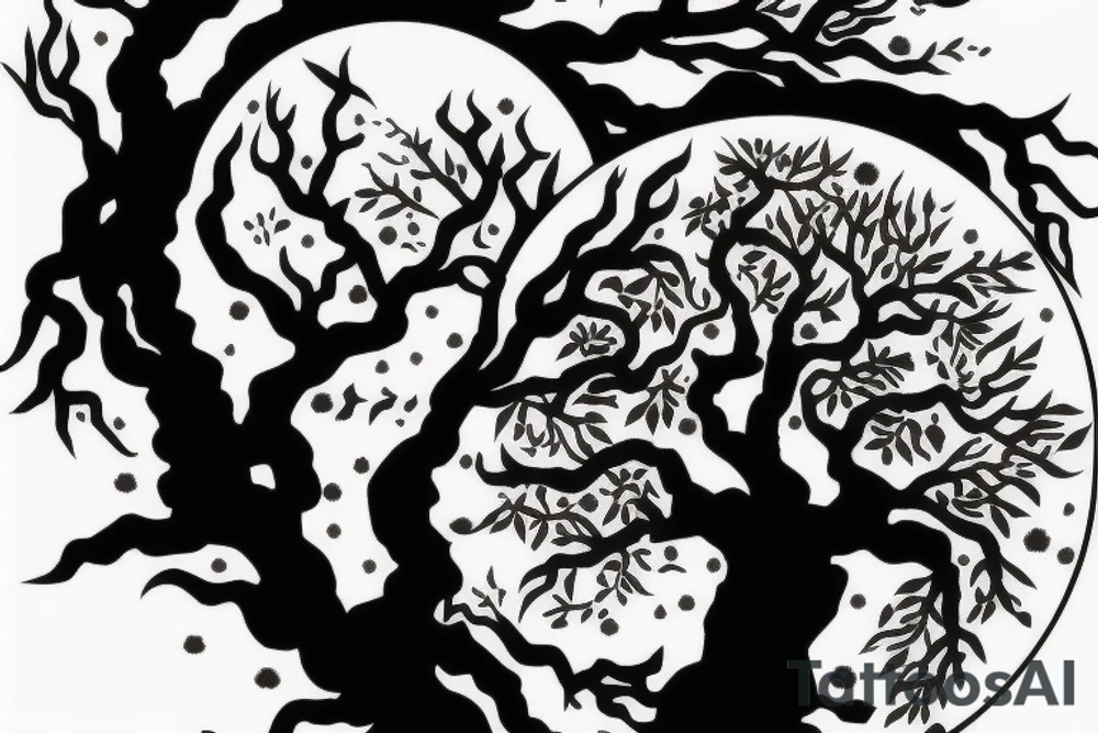 Moon tree wolf tattoo idea