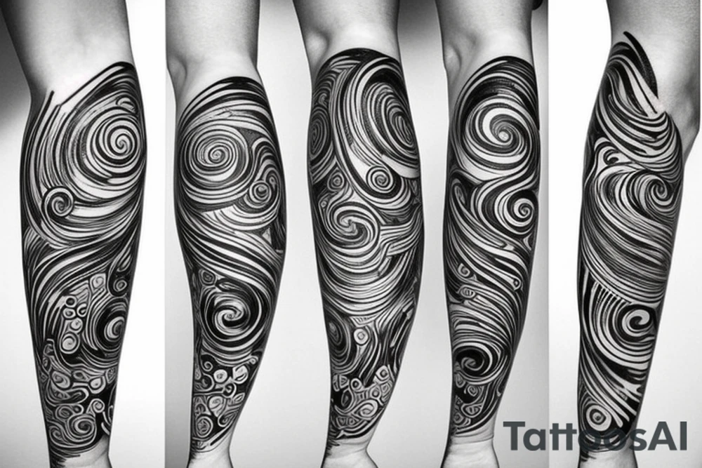 full side leg tattoo with swirling paint abstract tattoo idea