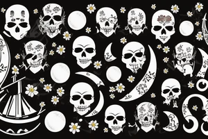 Pirate ship, moon, flowers, tradition tattoo idea