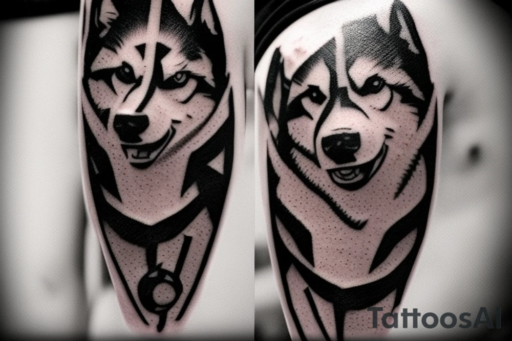 Husky medieval times gaming and soccer tattoo idea