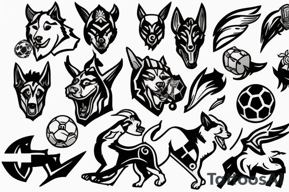 Husky medieval times gaming and soccer tattoo idea