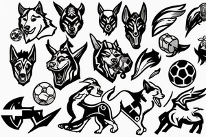 Husky medieval times gaming and soccer tattoo idea