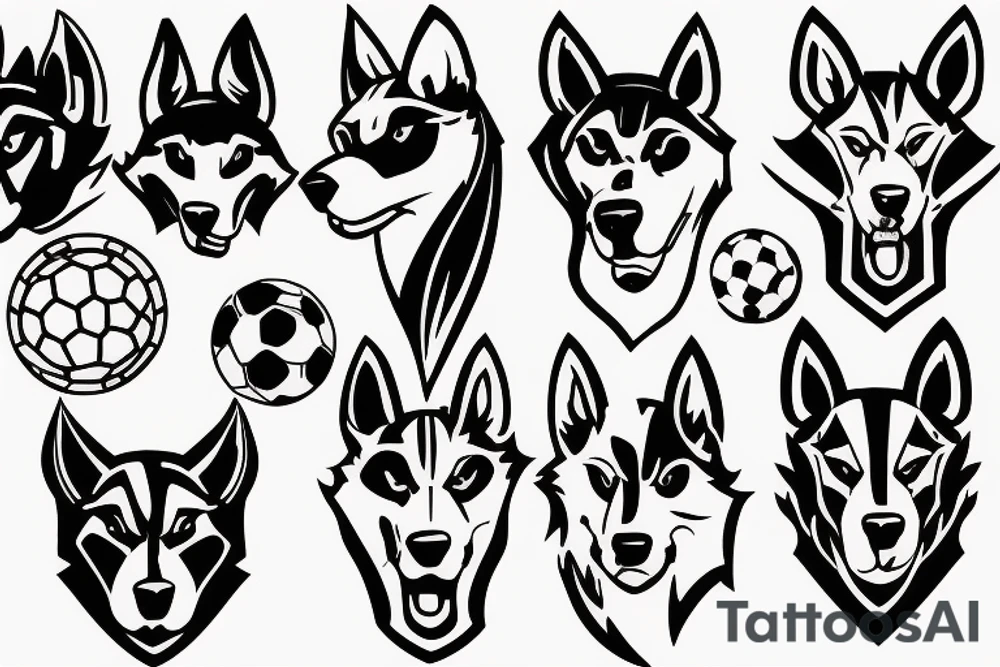 Husky medieval times gaming and soccer tattoo idea