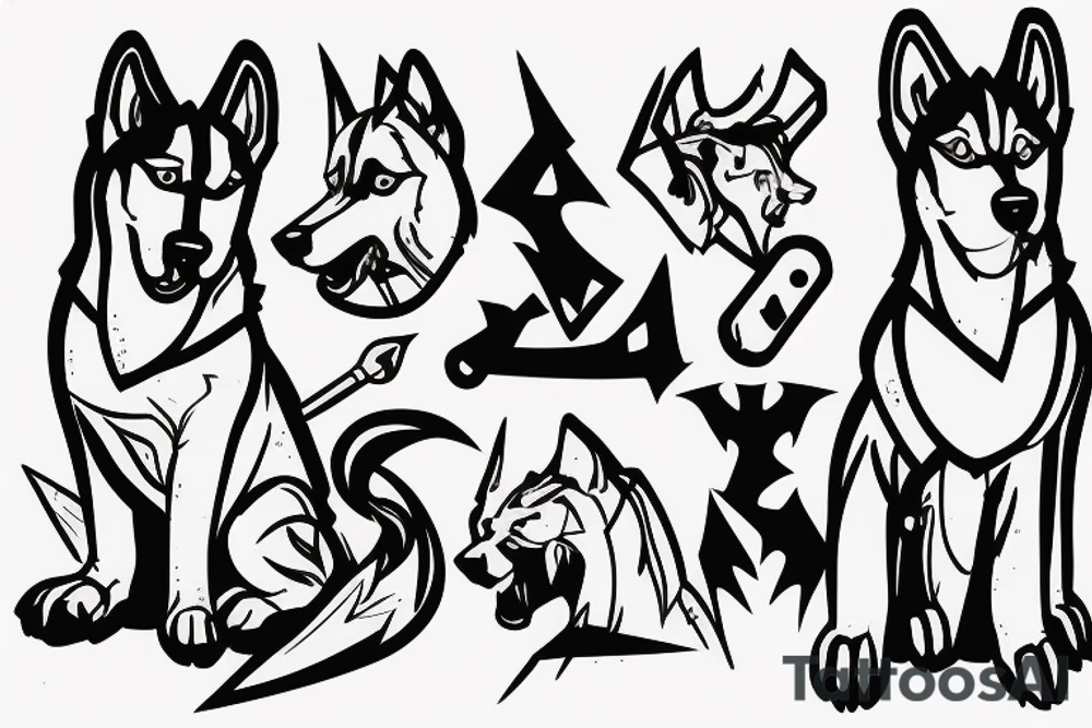 Husky in medieval times and gaming tattoo idea