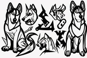 Husky in medieval times and gaming tattoo idea