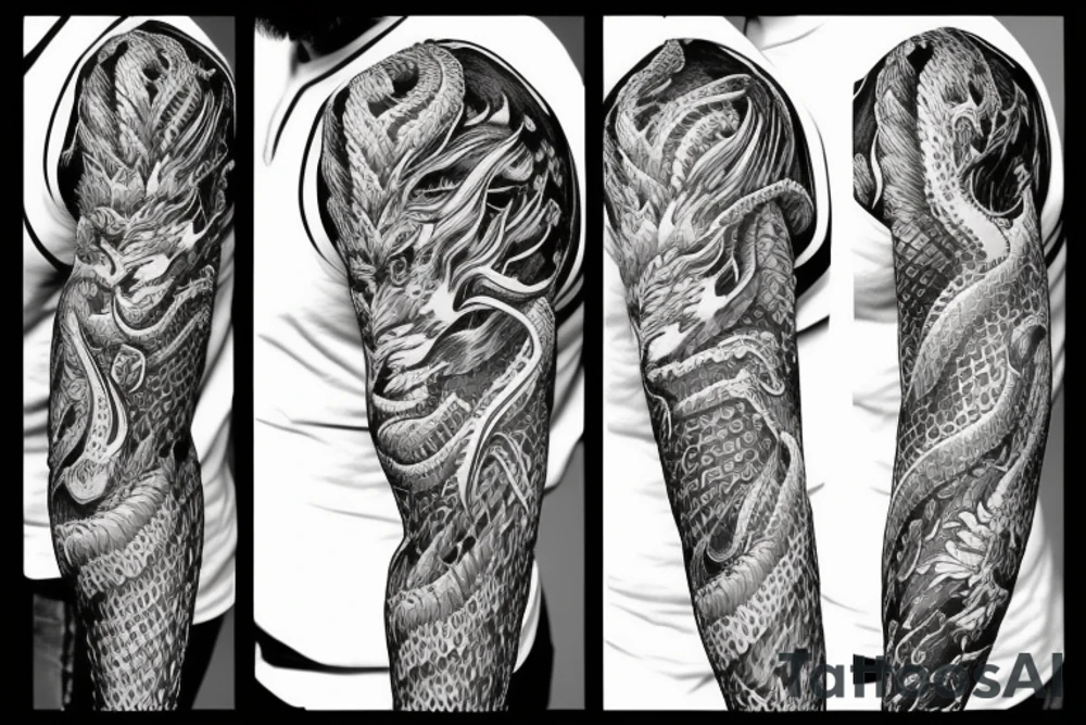 colour dragon sleeve tattoo idea