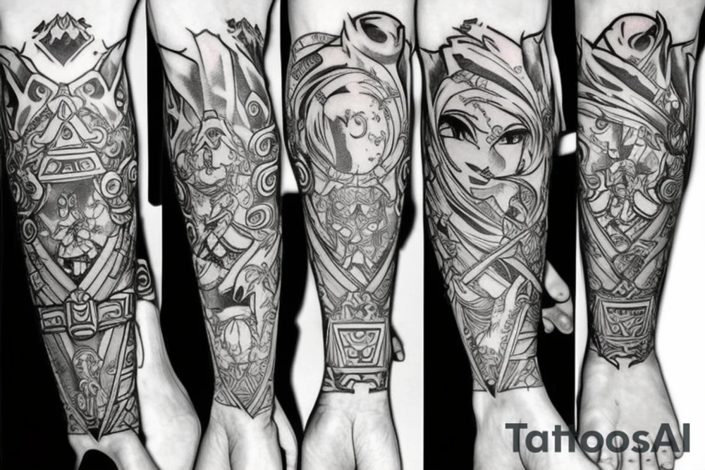 legend of zelda leg sleeve tattoo idea