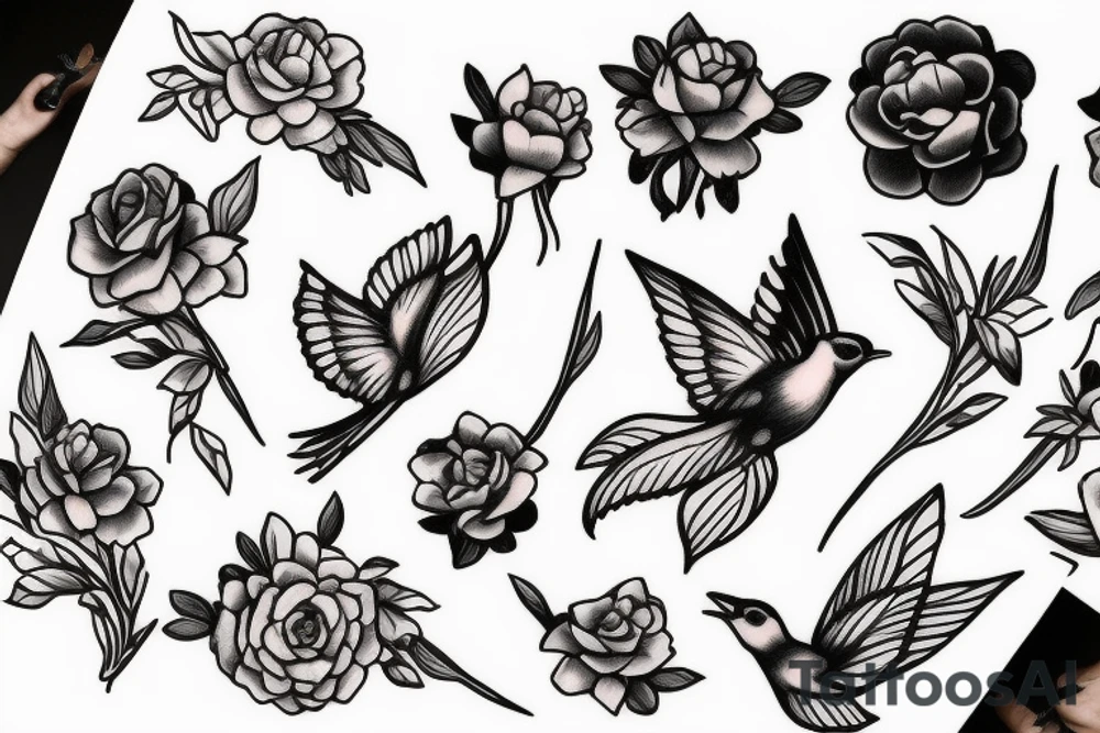 swallow taking a flower tattoo idea