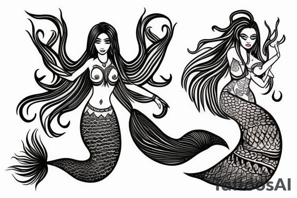 Thai mermaid with long hair. tattoo idea