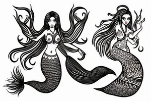 Thai mermaid with long hair. tattoo idea
