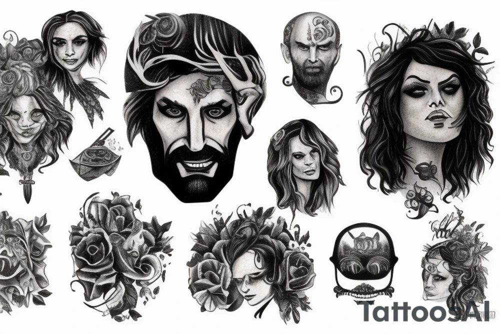 Large tattoo of the American Gods character willing tattoo idea