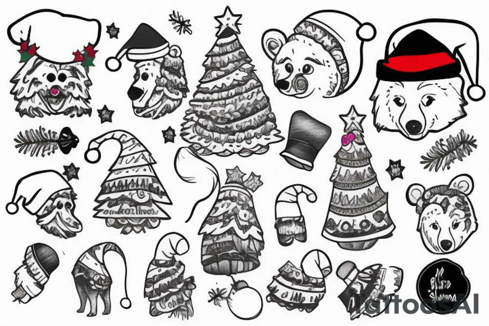 bear with christmas hat tattoo idea