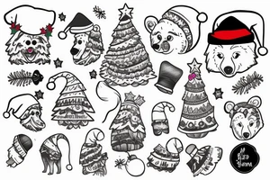 bear with christmas hat tattoo idea