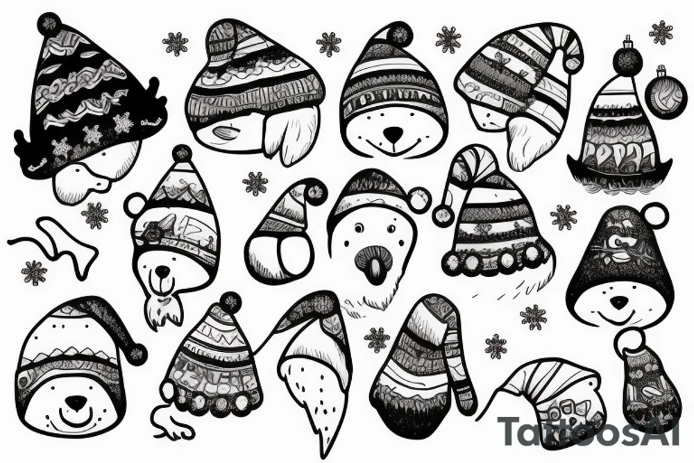 bear with christmas hat tattoo idea