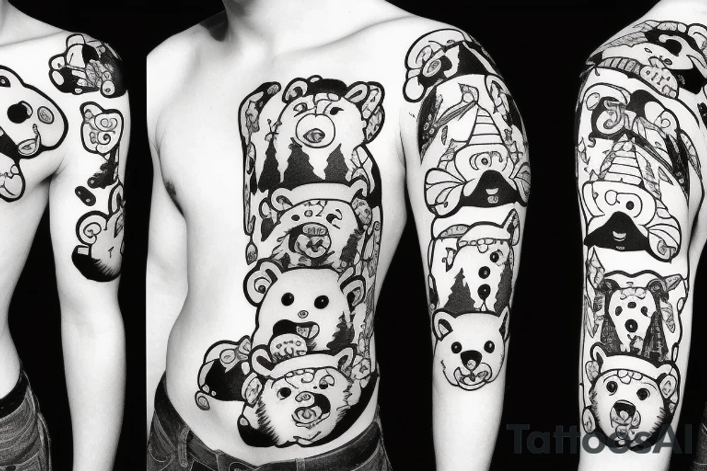 bear with christmas hat tattoo idea