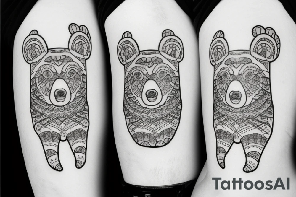 bear with christmas hat tattoo idea