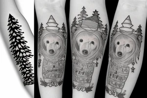 bear with christmas hat tattoo idea