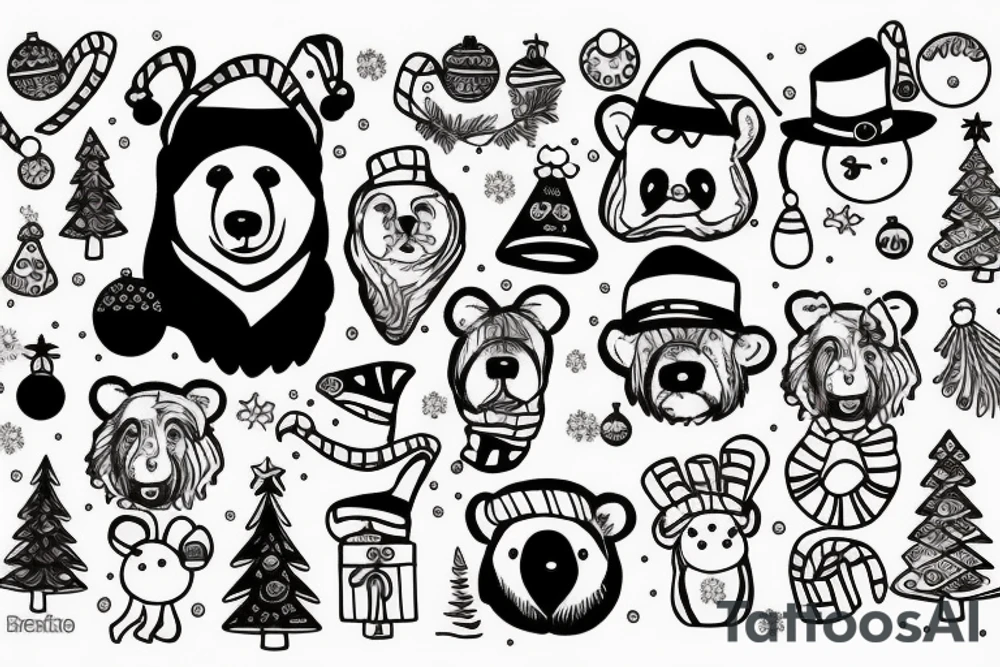 bear with christmas hat tattoo idea