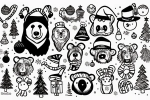 bear with christmas hat tattoo idea