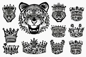 Tiger with flowers around it wearing a crown tattoo idea