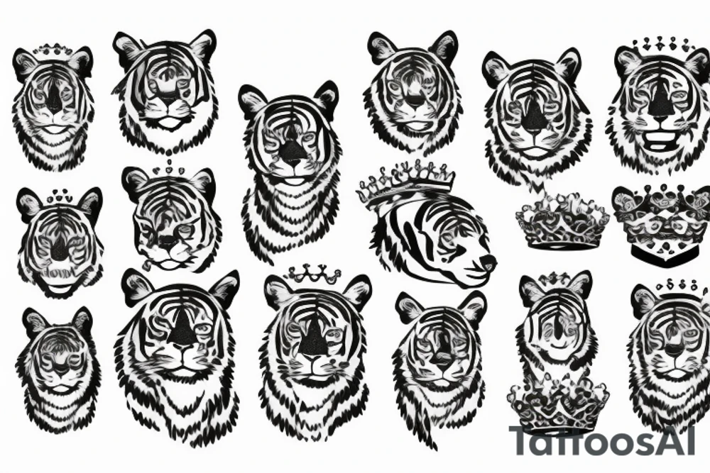 Tiger with flowers around it wearing a crown tattoo idea Tiger with flowers around it wearing a crown tattoo idea