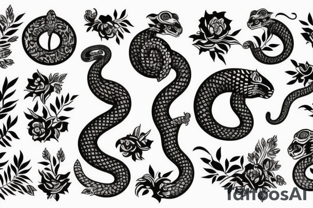 Flowers with a snake and a tiger tattoo idea