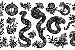 Flowers with a snake and a tiger tattoo idea