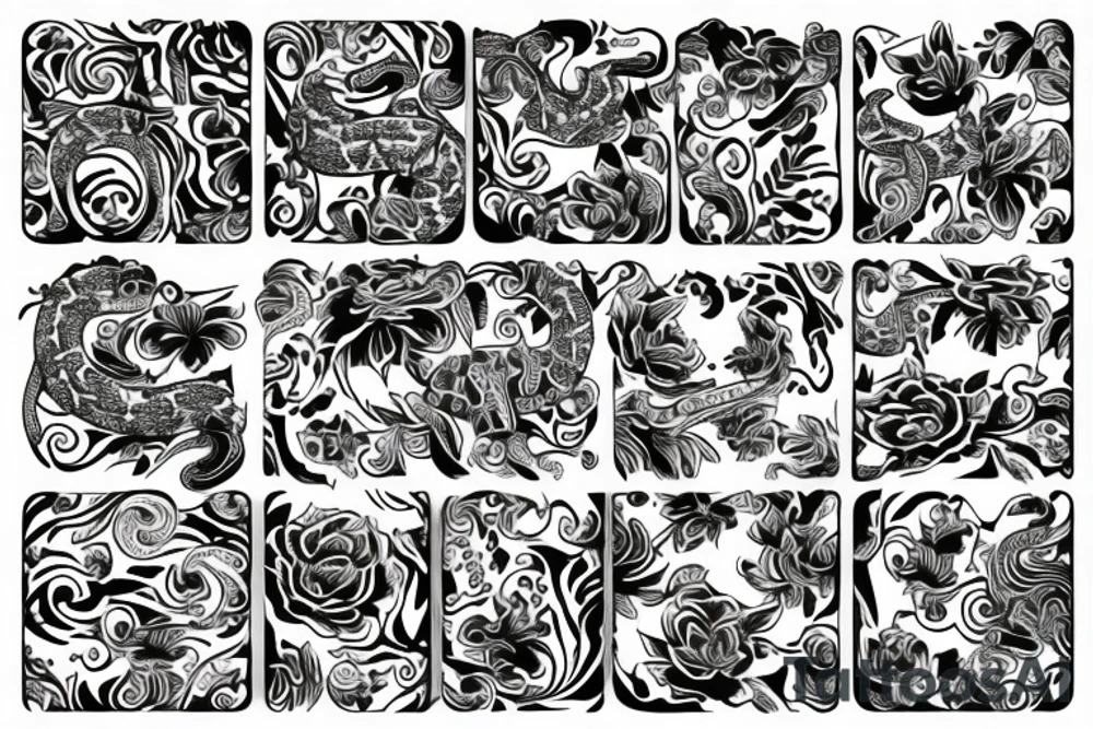 Flowers with a snake and a tiger tattoo idea