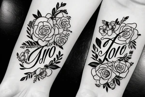 Lettering saying Amore with flowers around it tattoo idea